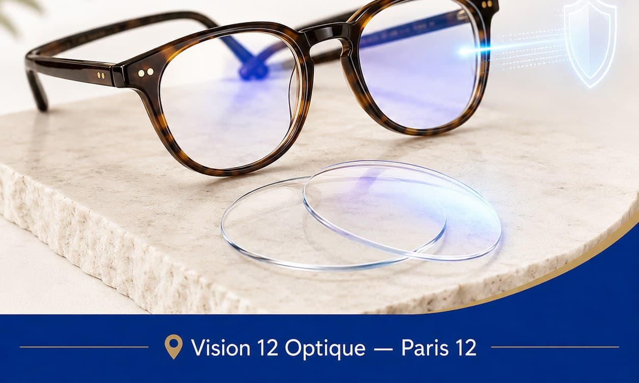 Lunettes à verres anti-lumière bleue chez Vision 12, opticien à Paris 12