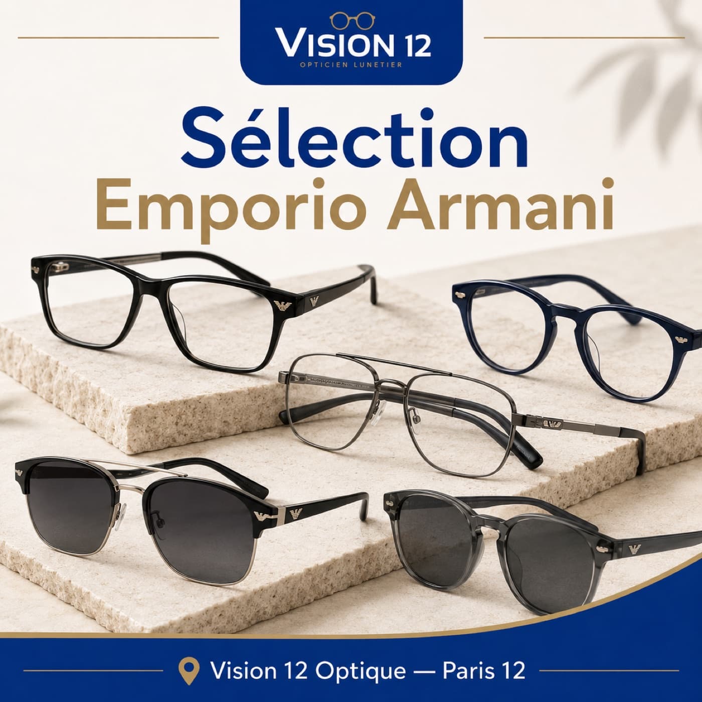 Sélection de lunettes Emporio Armani chez Vision 12, opticien à Paris 12