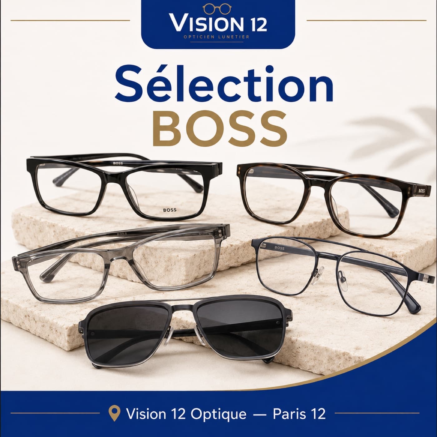 Sélection de lunettes Hugo Boss / BOSS chez Vision 12, opticien à Paris 12