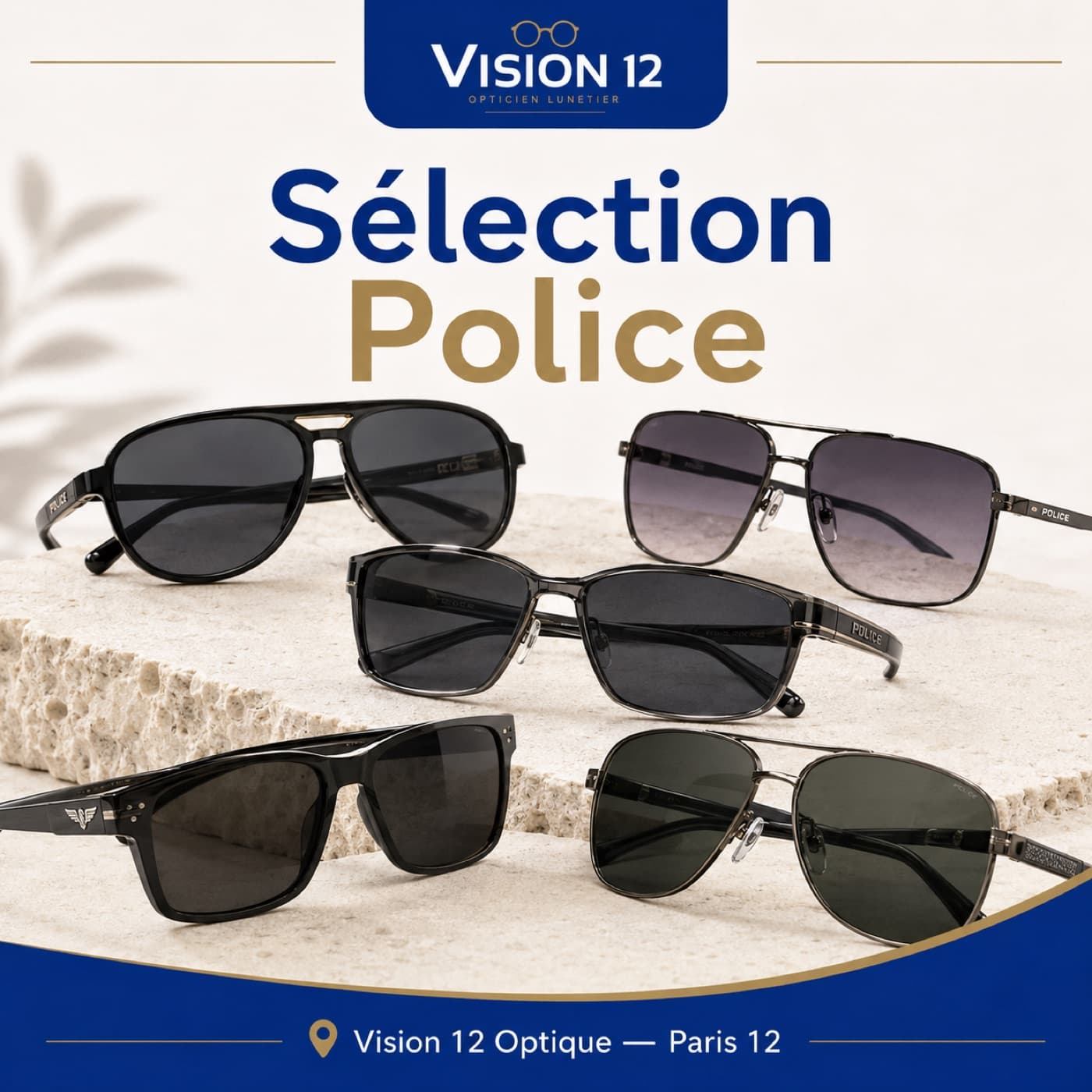 Sélection de lunettes Police chez Vision 12, opticien à Paris 12