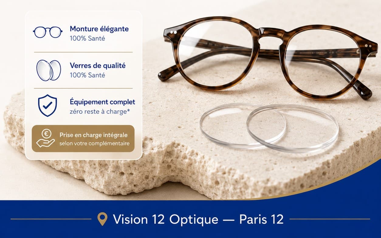 Équipement 100% Santé chez Vision 12 : monture et verres pris en charge, reste à charge zéro