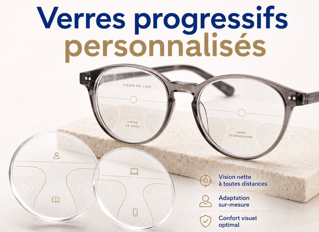 Verres progressifs et monture présentés chez Vision 12, opticien à Paris 12