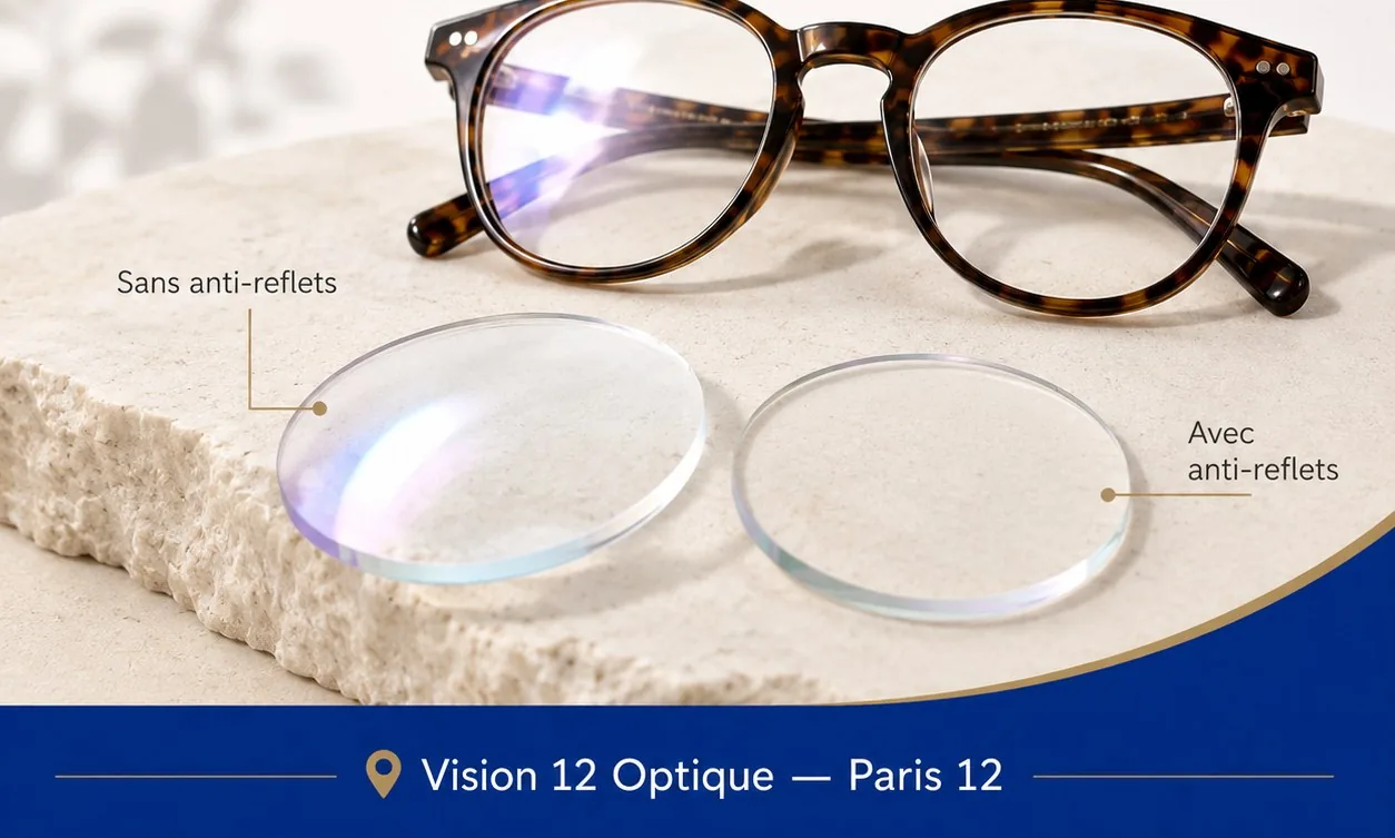 Comparaison de verre avec et sans traitement anti-reflets chez Vision 12