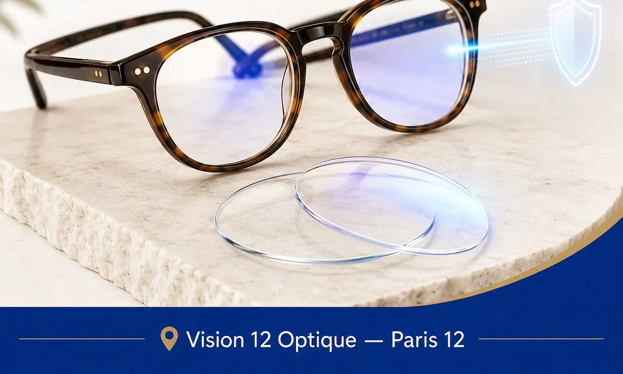 Verres avec filtre anti-lumière bleue, effet visible