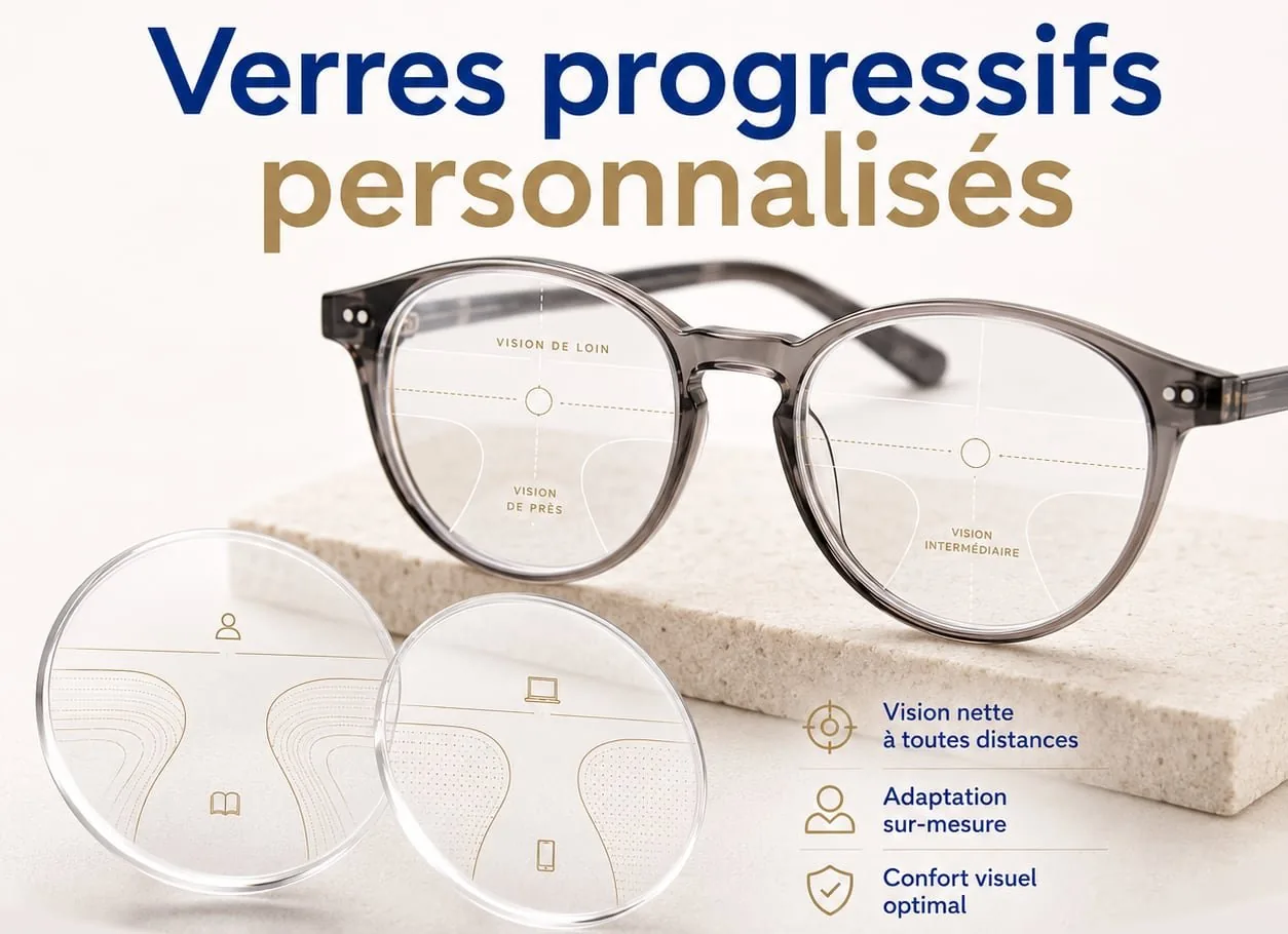 Monture et schéma des zones de vision d'un verre progressif chez Vision 12